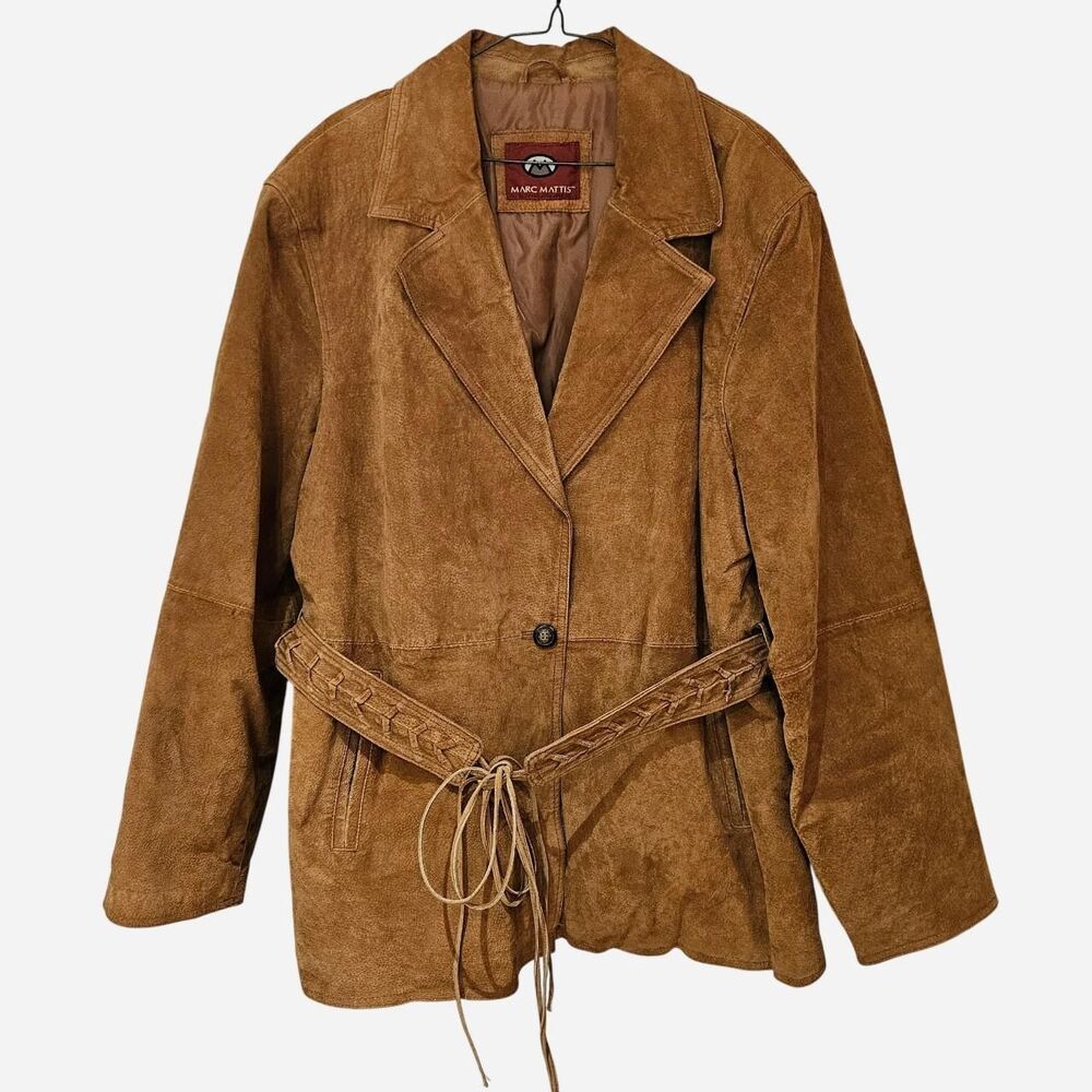 90s boho hippie brown suede leather belted jacket - Picture 1 of 6